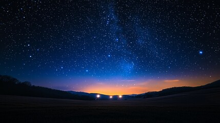 Wall Mural - Milky Way over Rural Landscape.
