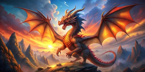 cartoon dragon in the dark background. high quality illustration