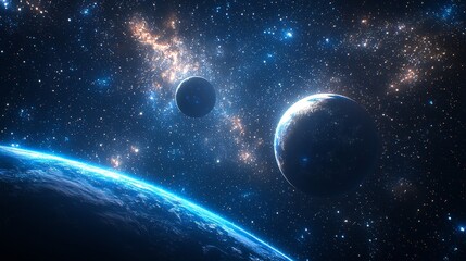 Wall Mural - Earth from Space with a Glowing Atmosphere and Stars.