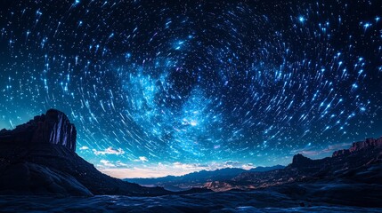 Wall Mural - Star Trails Over Mountain Landscape.