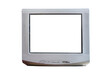 © lial88 - Old silver TV isolated on white background. Retro technology concept. Blank screen for text.Vintage TVs 1980s 1990s 2000s.