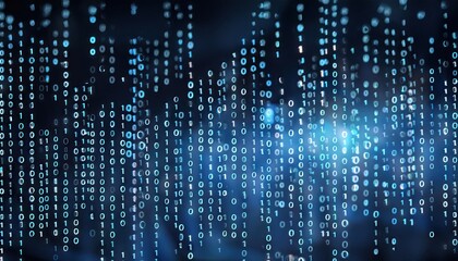  Digital binary code data streaming on a dark 