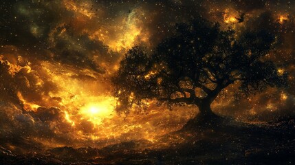 Wall Mural - Tree Under A Starry Sky.