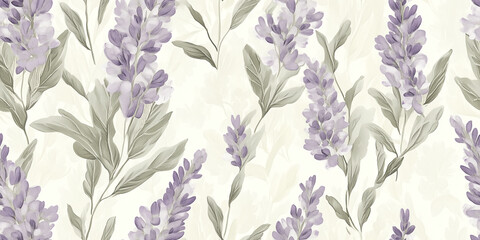 Poster - Fresh buds with gentle breezes in lavender, ivory, and sage, seamless pattern