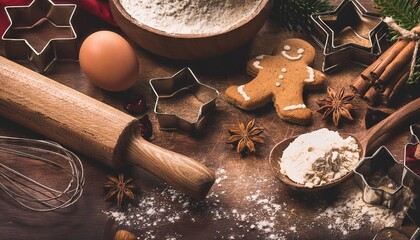 Wall Mural - Ingredients for cooking Christmas baking and gingerbread cookies