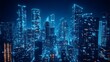 © plaksa - Nighttime view of a technologically advanced city with sleek, illuminated skyscrapers. Premium background for the latest technology needs.