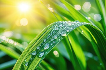 Wall Mural - a leaf with water droplets on it. the droplets are small and scattered, giving the impression of a l