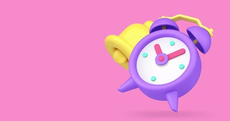Alarm clock reminder ring bell watch morning attention with 3d icon animation loop. Hurry deadline time counting last chance countdown wake awake notification alert