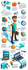 Wall Mural - business illustration with icons and people.