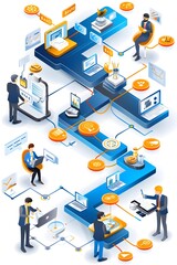 Wall Mural - isometric business network with icons and people.