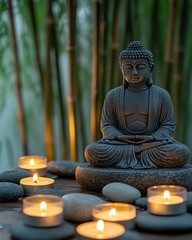 Wall Mural - A zen spa setting featuring a small Buddha statue