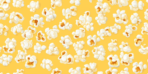 Wall Mural - Classic popcorn in buttery yellow, with a light, airy texture and subtle, salty flavor, seamless pattern