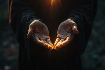 Christian man worships in eucharist therapy for easter lent prayers, christian concept