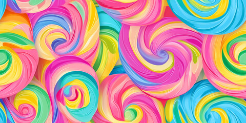 Wall Mural - Vibrant peppermint swirls in rainbow colors, each piece showcasing unique hues and patterns, seamless pattern