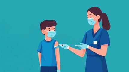 of a pediatric patient being carefully and compassionately cared for by a medical professional while receiving a vaccination depicted in a flat design style  The scene conveys a sense of trust