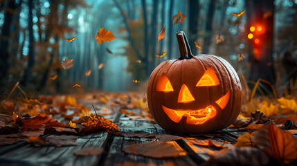 Beautiful colorful background for Halloween with pumpkins, cobwebs. AI Generated