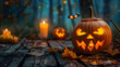 © Dmytro - Beautiful colorful background for Halloween with pumpkins, cobwebs. AI Generated