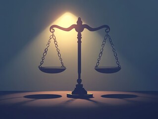 Canvas Print - Minimalist flat design depicting the scales of justice with contrasting light and shadow symbolizing the moral dilemmas and choices faced in upholding fairness equity and the rule of law