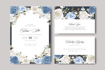 Wall Mural - beautiful wedding invitation card set with roses flowers design	