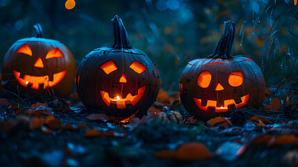 Beautiful colorful background for Halloween with pumpkins, cobwebs. AI Generated