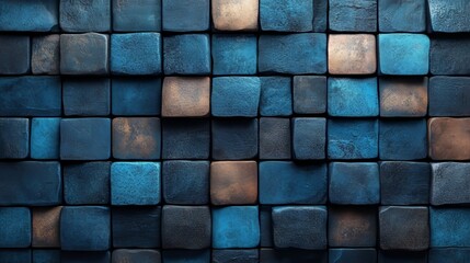 Wall Mural - A blue and brown brick wall with a pattern of alternating colors