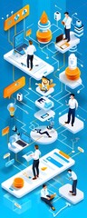 Wall Mural - business network connection concept isometric illustration.