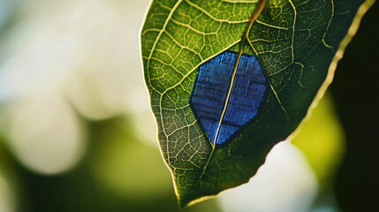 Intricate Leaf Vein Macro Photography, sustainable energy solutions, green technology, environmental harmony, renewable resources, ecological balance, climate action, nature and innovation, clean ener