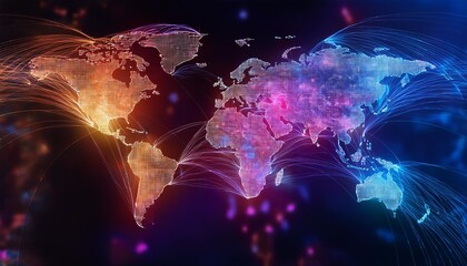 Wall Mural - a vibrant, interconnected world map showcasing global networks and data flows.