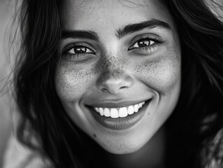 Wall Mural - Smiling Woman in Black and White,