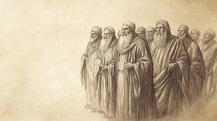 Wall Mural - Biblical Illustration of Israel Demands a King: Elders of Israel Request King to Lead Them Like Other Nations, Beige Background, Faith, Leadership, Old Testament