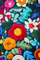 カラフルな花のメキシコ風マヤ刺繍の縦画像