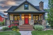 © Mykola - Home With Red Door. Front Facade Entranceway Exterior in Utah at Daybreak