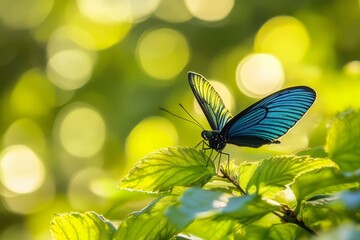 Male beautiful demoiselle calopteryx virgo on green plant leaves in baden w rttemberg, germany