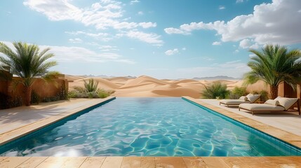 Poster - Tranquil Oasis Emerges from Desert Dunes Inviting Serene Relaxation