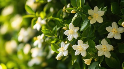 Canvas Print - White Flowers Blooming on a Green Bush