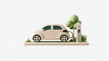  Eco-Friendly Electric Vehicle Charging at Modern Station 3D Vector Icon for Clean Energy and Sustainability Concept, Generative Ai