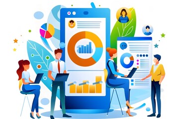 Wall Mural - business people analyzing data and charts on mobile devices.