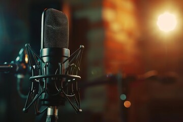 closeup of a microphone in a recording studio