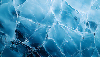 Wall Mural - ice texture cracks, abstract background winter ice transparent blue