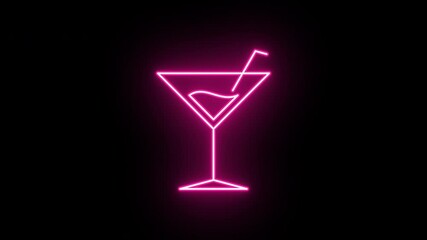 Wall Mural - Neon martini icon animation, fast colorful flicker. Glowing neon cocktail sign, looped fast winking animation. Night cocktail, martini glass, alcohol bar, drinks menu, summer party. Colorful blink