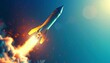 © DruZhi Art - 3D Rocket Launching on Blue Background with Clouds