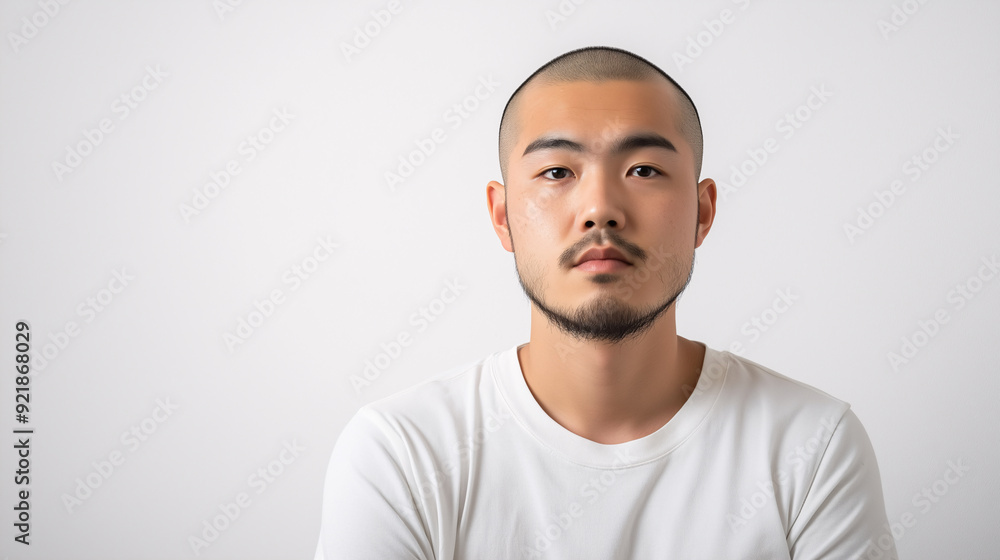 Photo Stock 坊主頭でヒゲのある日本人男性 | Adobe Stock