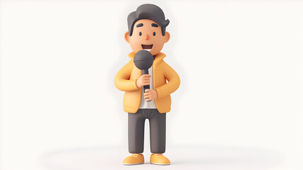 Sticker - 3D Flat Icon: Journalist with Microphone and Lie Detection Tool on Dreamy Background   Truth in Journalism Concept