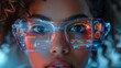 © Dmitry - A young woman explores a vibrant digital interface through futuristic augmented reality glasses, immersed in technology