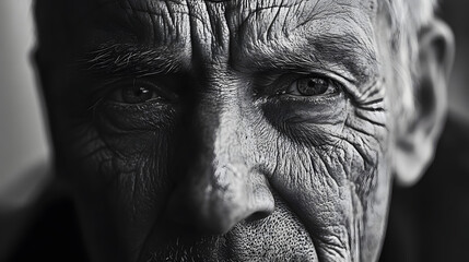 Wall Mural - black and white photo of a person with wrinkles and eyes