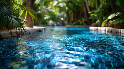 Sticker - Vibrant Tropical Pool with Serene Atmosphere and Lush Vegetation