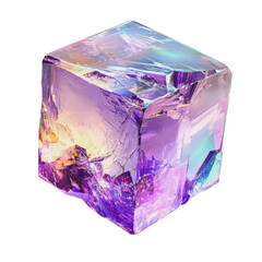 PNG Iridescent crystal cube with vibrant colors