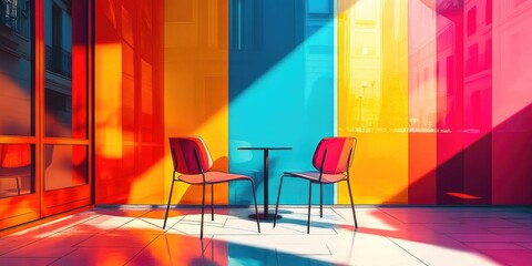 Wall Mural - Two Chairs and a Table in a Colorful Room