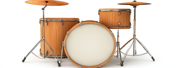 A beautifully crafted light wood drum set in a studio environment, perfect for inspiring musicians and artists alike