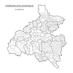 Wall Mural - Vector Administrative Map of Central Slovenia Statistical Region Osrednjeslovenska with all Municipalities (Občine), Settlements (Naselja) and Districts of Ljubjana 2024